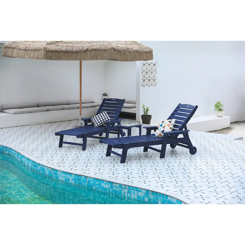 3-Piece Oversized Chaise Lounge Chair Set with Wood Texture