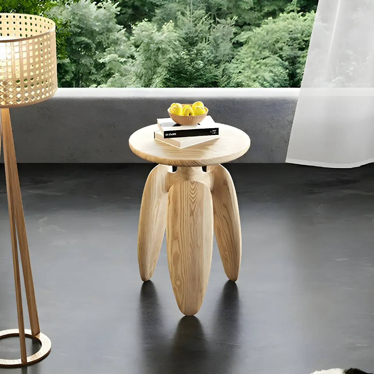 Natural Ash Wood Round Living Room Side Table Three Legs
