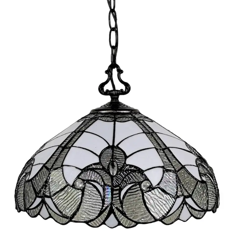 Tiffany Style Hanging Pendant Lamp 16  Wide Floral Stained Glass White Game Living Dining Room AM297HL16B Amora Lighting
