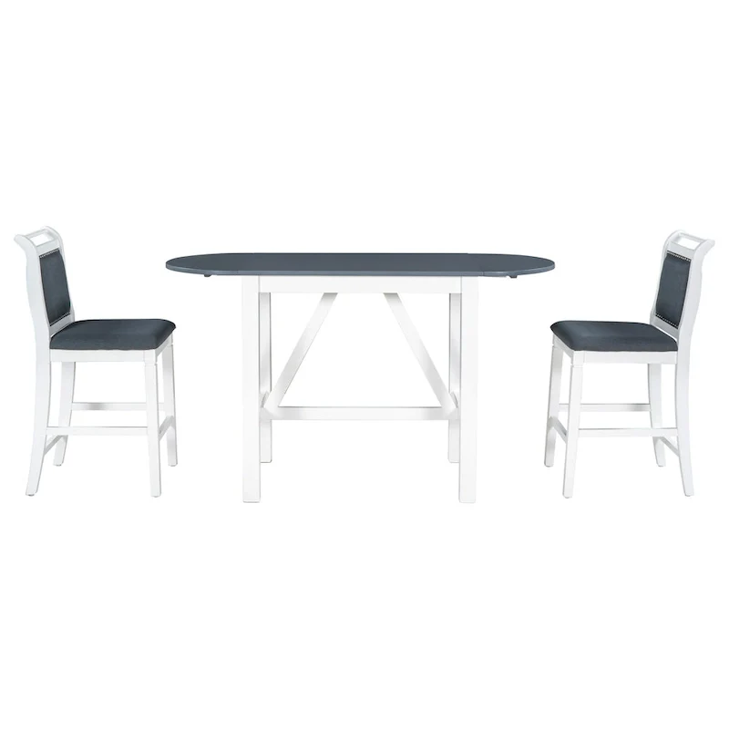 Rustic Style Wooden 3-Piece Dining Table Set with Drop Leaf and 2 Upholstered Dining Chairs