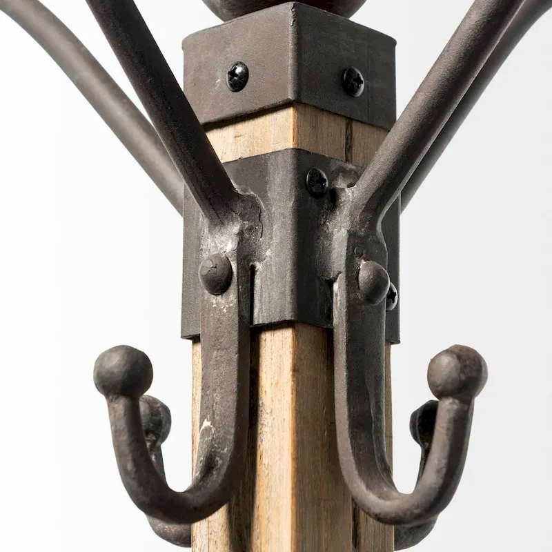 22 x 75 Black Metal and Light Brown Wood Coat Rack - 22.0L x 22.0W x 74.5H