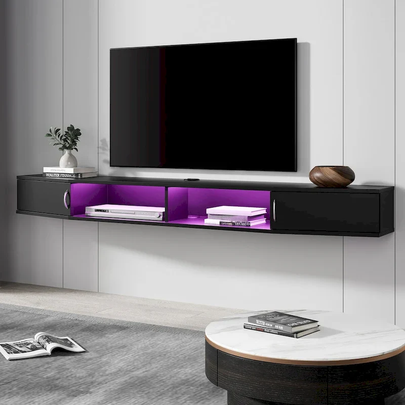 70-Inch Floating TV Stand Wall Mounted with Charging Station