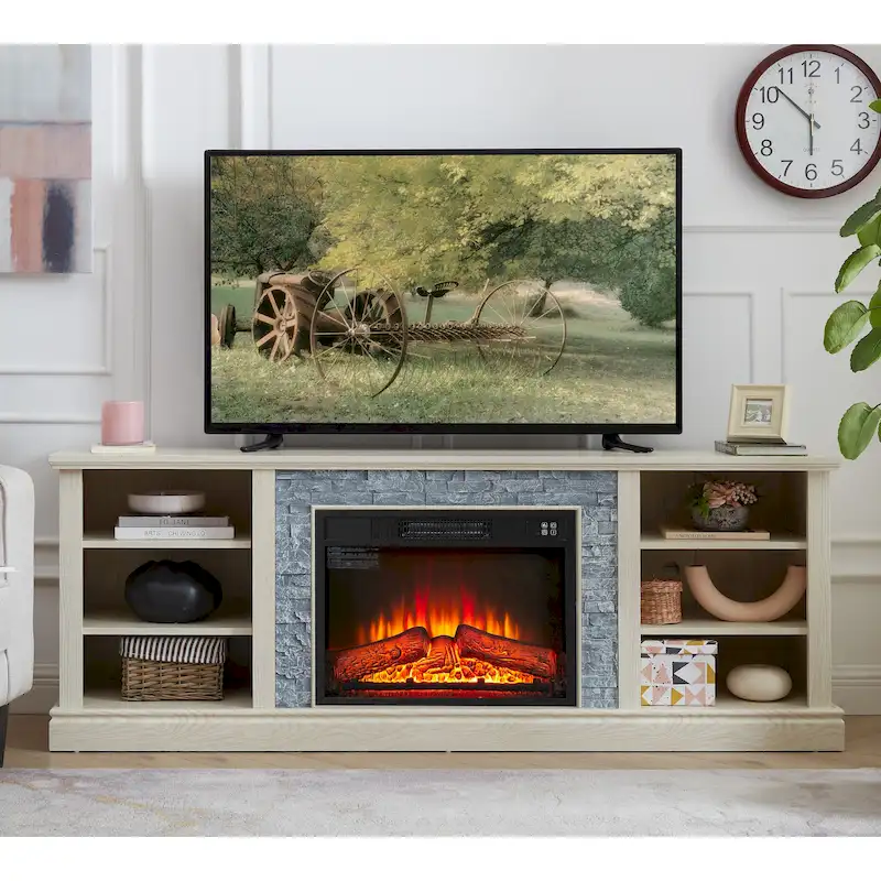 70-Inch TV Stand with Electric Fireplace and Storage Cabinets