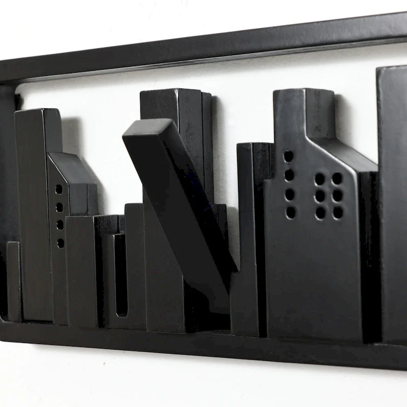 Black Wood 4-Hook Wall-Mounted Coat and Towel Rack - 22.3 Wide