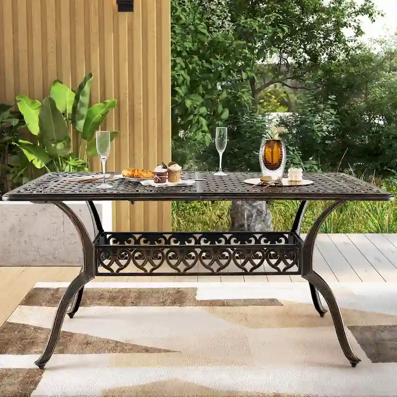 59 Outdoor Dining Table All-Weather Cast Aluminum Umbrella Hole