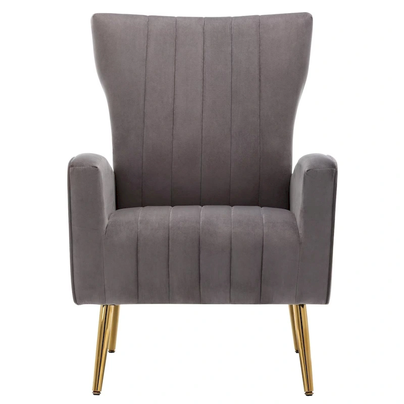 Velvet Comfy Accent Chair Cozy Arm Chair with Wingback and Gold Metal Legs