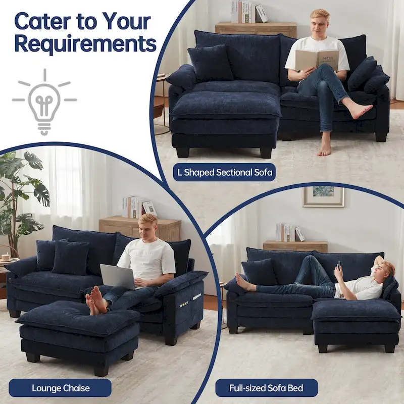 Modular Sectional Sofa with Ottoman and Deep Seat Sleeper