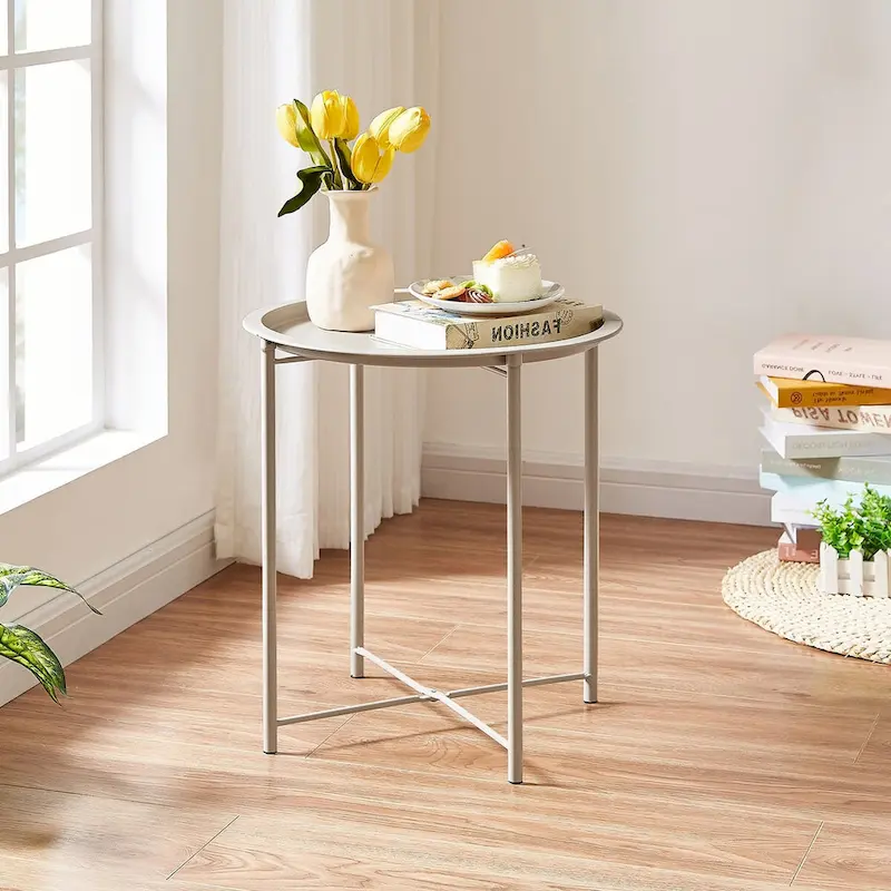 Folding Round TV Tray Tables, Small Round Steel Side Table, No Assembly Required - 18.5 x 18.5 x 19.7 in