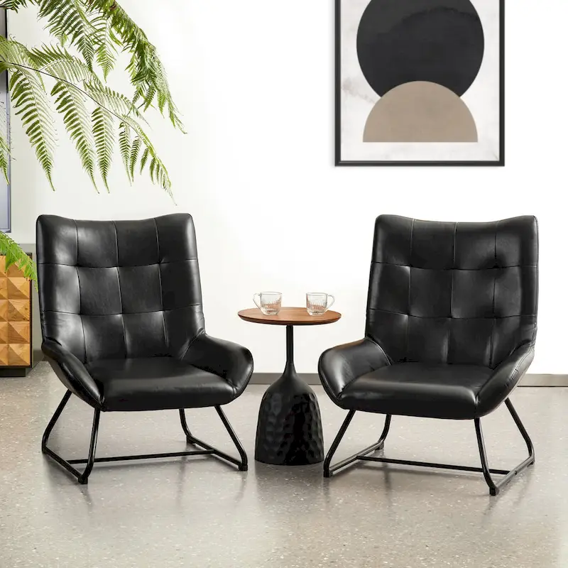 Set of 2 35.5H Leatherette Wingback Accent Chairs With Metal Legs