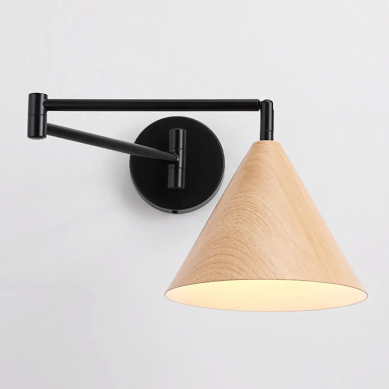 18 Small Bedside Swing Arm Wall Light with Wooden Shade