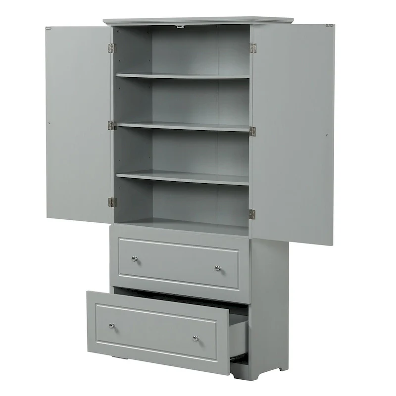 Wide Bathroom Storage Cabinet Freestanding Storage Cabinet with Two Drawers and Adjustable Shelf MDF Board with Painted Finish