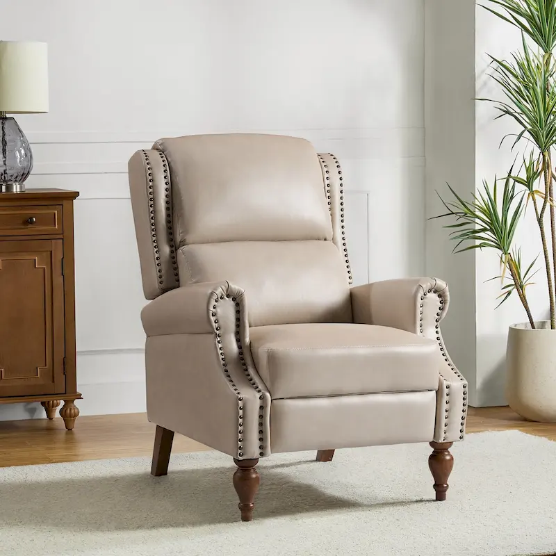 Terri Traditional Vegan Leather Manual Push Back Recliner by HULALA HOME