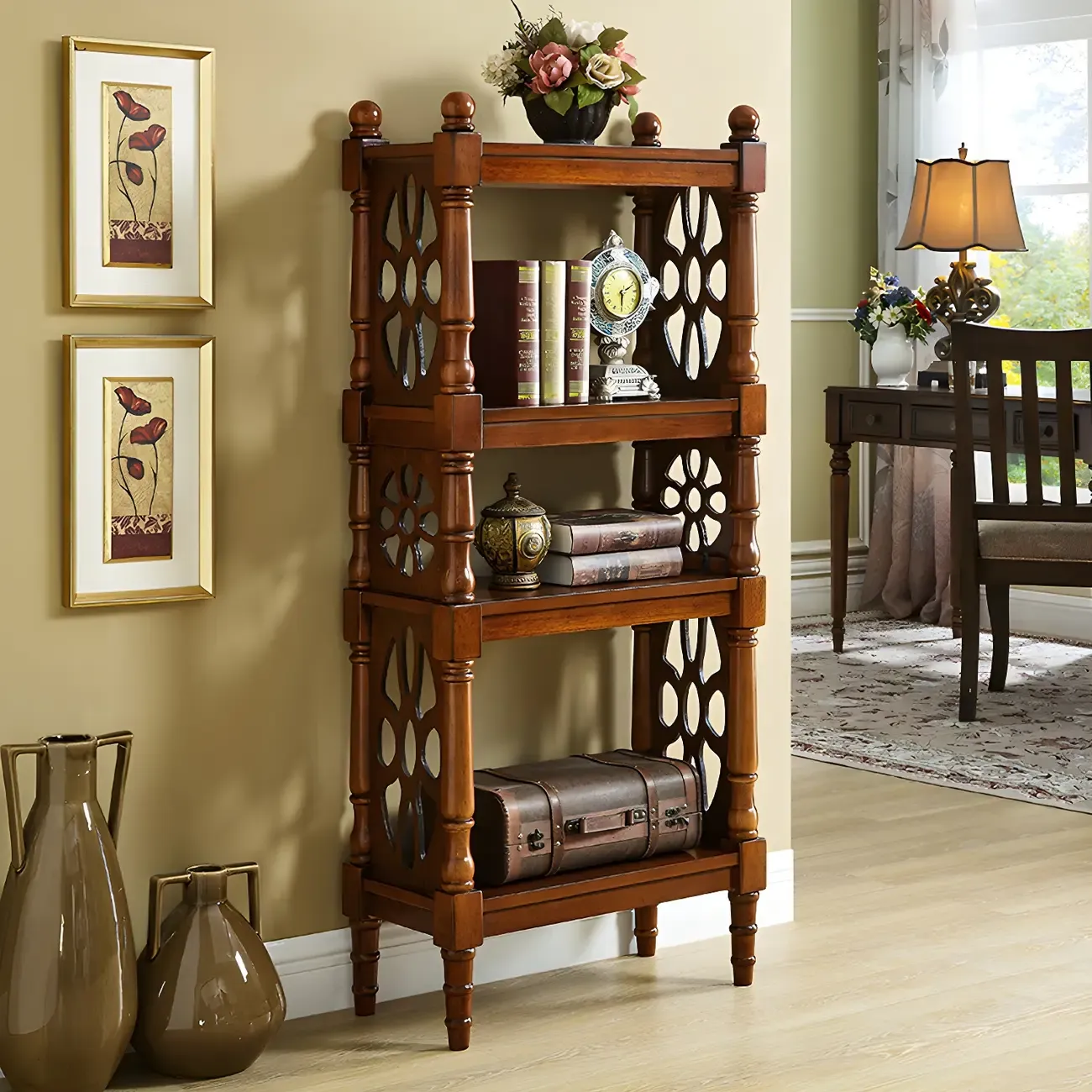 Scandinavian Walnut Wood Display Etagere Bookcase