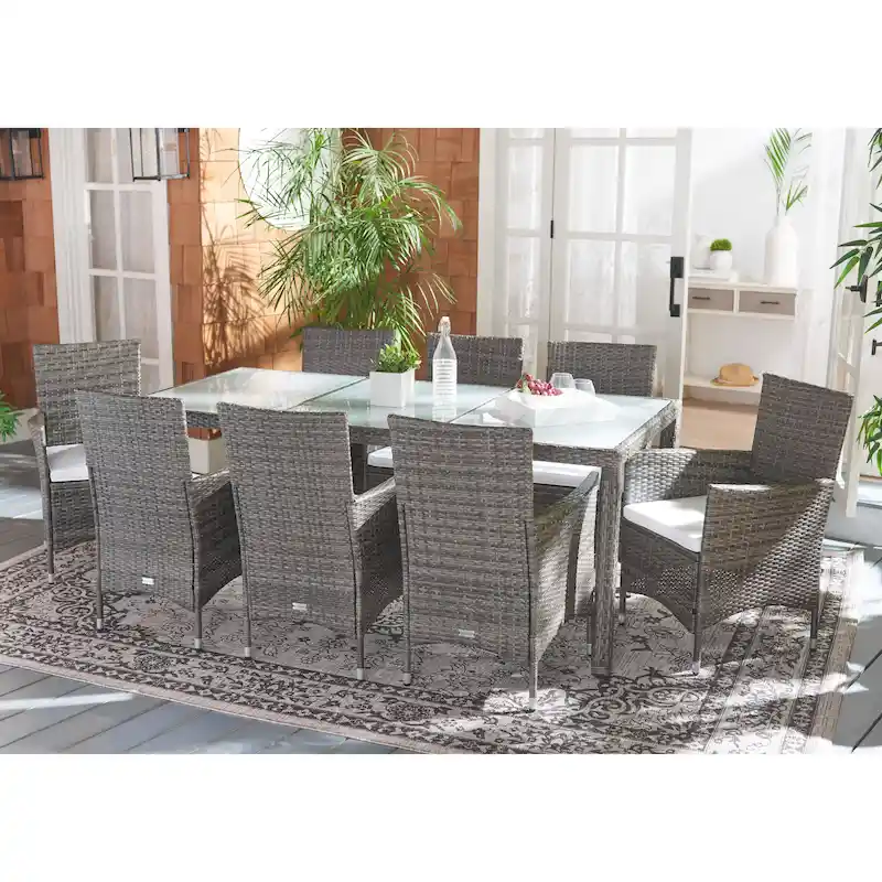 SAFAVIEH Outdoor Lianna 9-Piece Wicker Dining Set - 75Wx35Dx29H