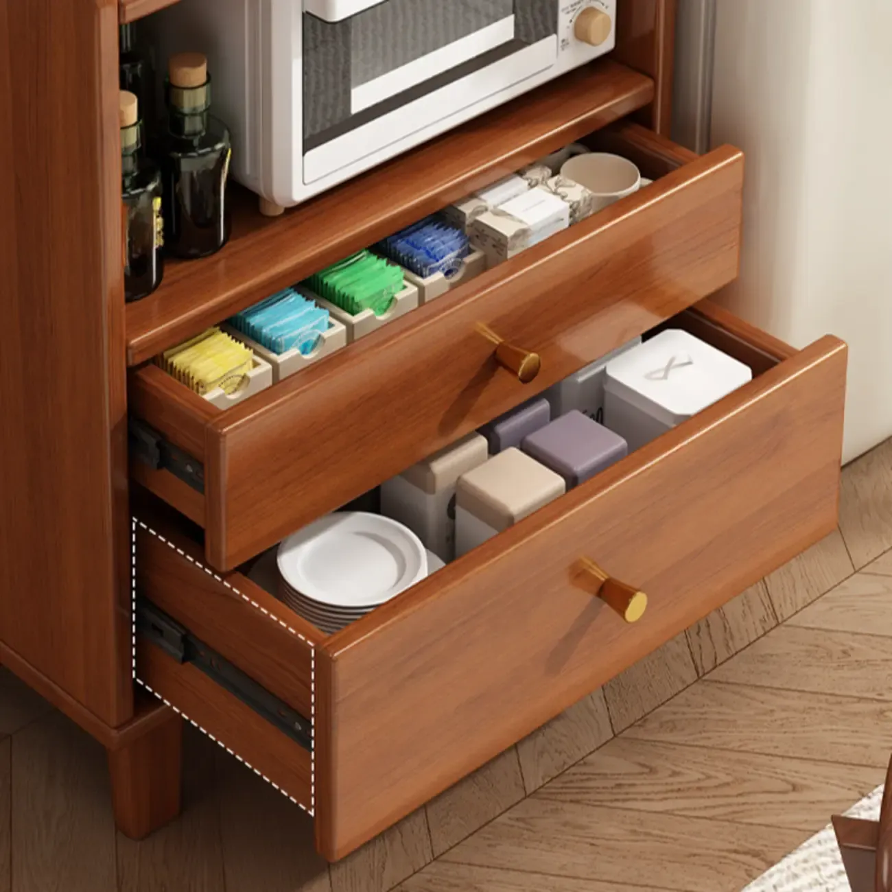 Modern Wood Narrow Sideboard with Drawers Shelves