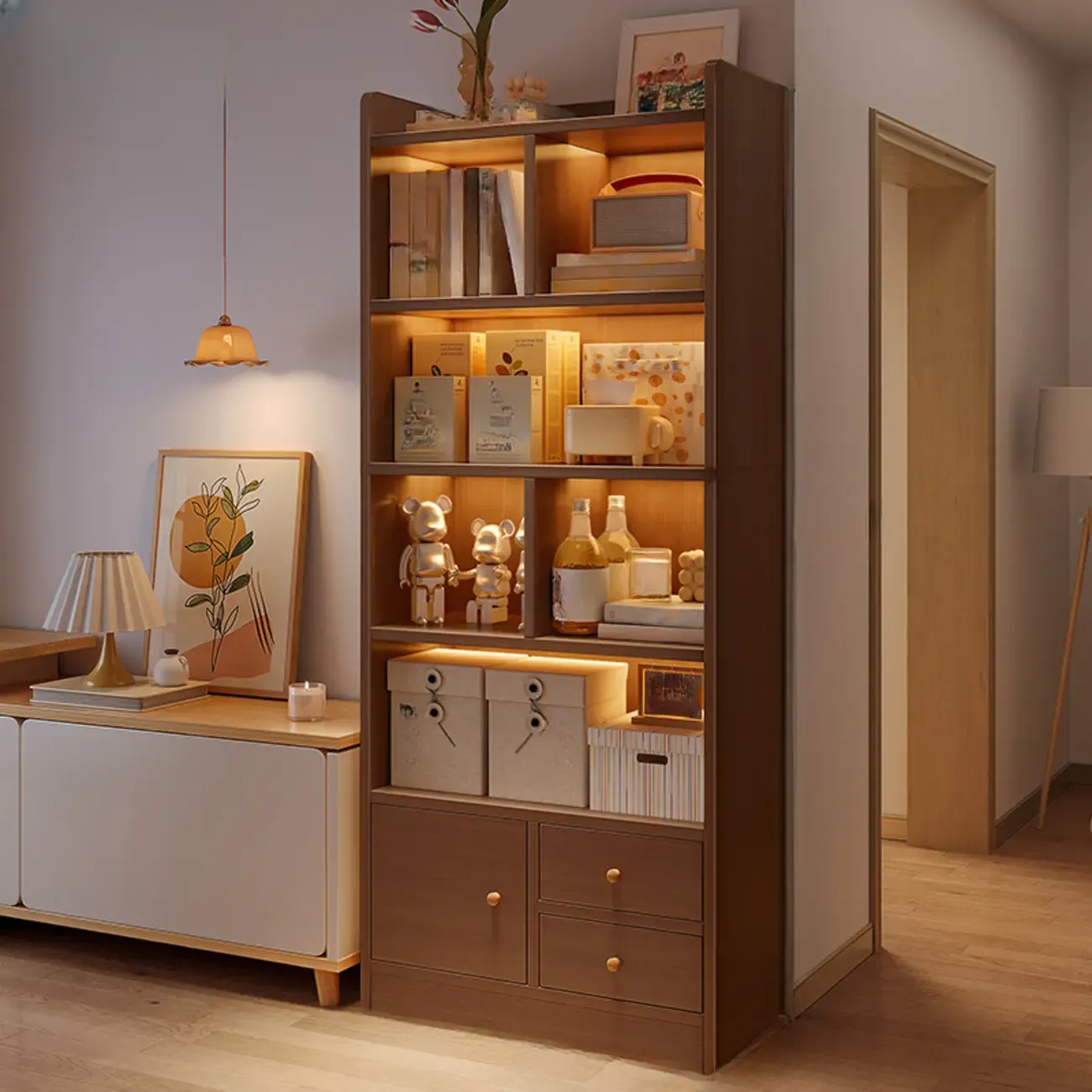 Modern Rectangular Bookshelf with Drawers