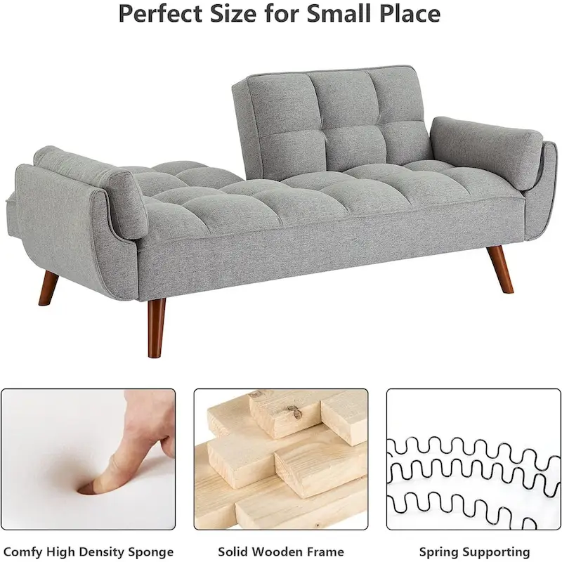 75.39 IN. Futon Sofa Bed, Convertible Upholstered Couch Sleeper with Reclining Sleeper Split Tufted Back