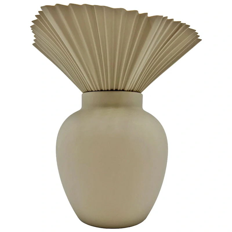 11 Inch Tall Modern Beige Ceramic Vase