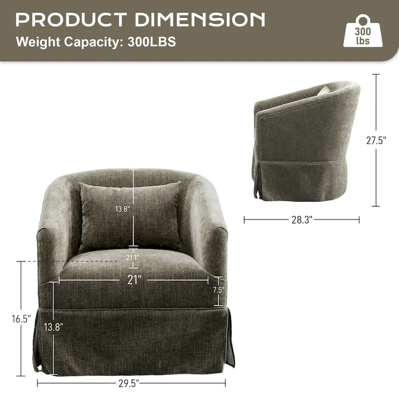 Ouyessir Upholstered Swivel Barrel Chair 360 Degree Accent Chair Fabric Armchair