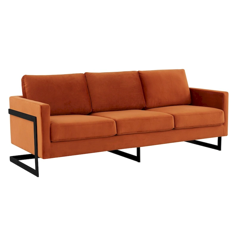 Leisuremod Lincoln 3-Seater Upholstered Velvet Sofa with Black Stainless-Steel Base