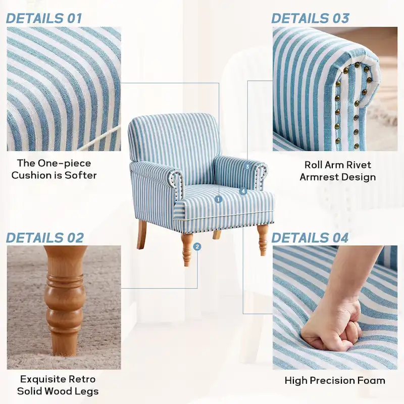 Rolled Armchair Accent Chair Set of 2 Blue/ Grey/ Brown