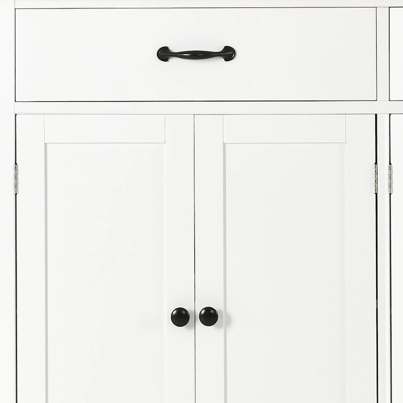 Classic Wooden Kitchen Island Cart with 2 Drawers, 2 Cabinets, a Towel Rack and a Spice Rack