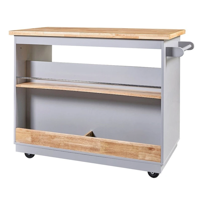 Kitchen Island on Wheels with Open Compartments and 2 Drawers