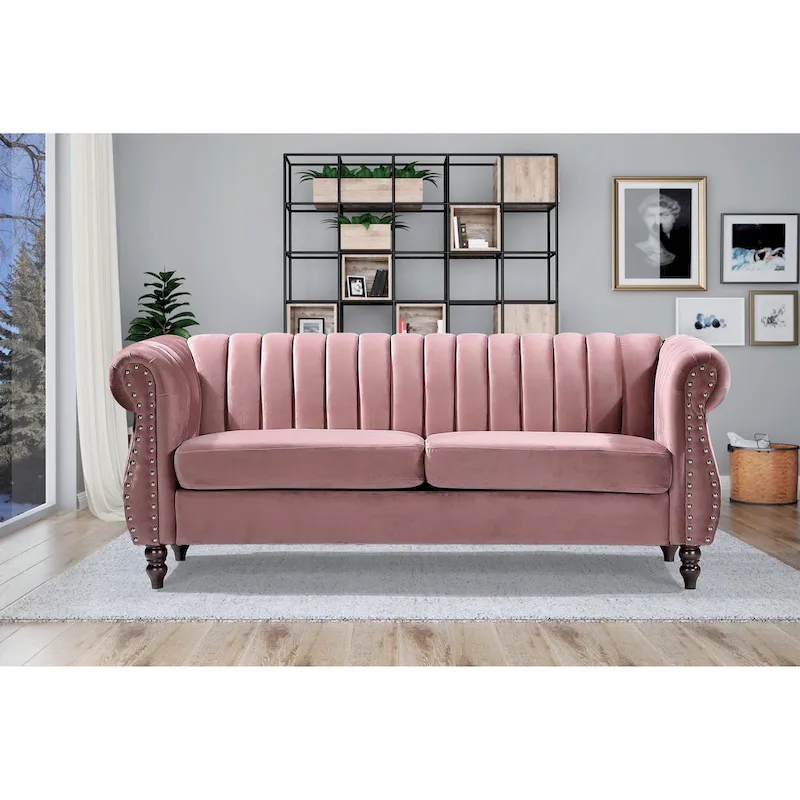 Velvet Chesterfield Rolled Arm Sofa