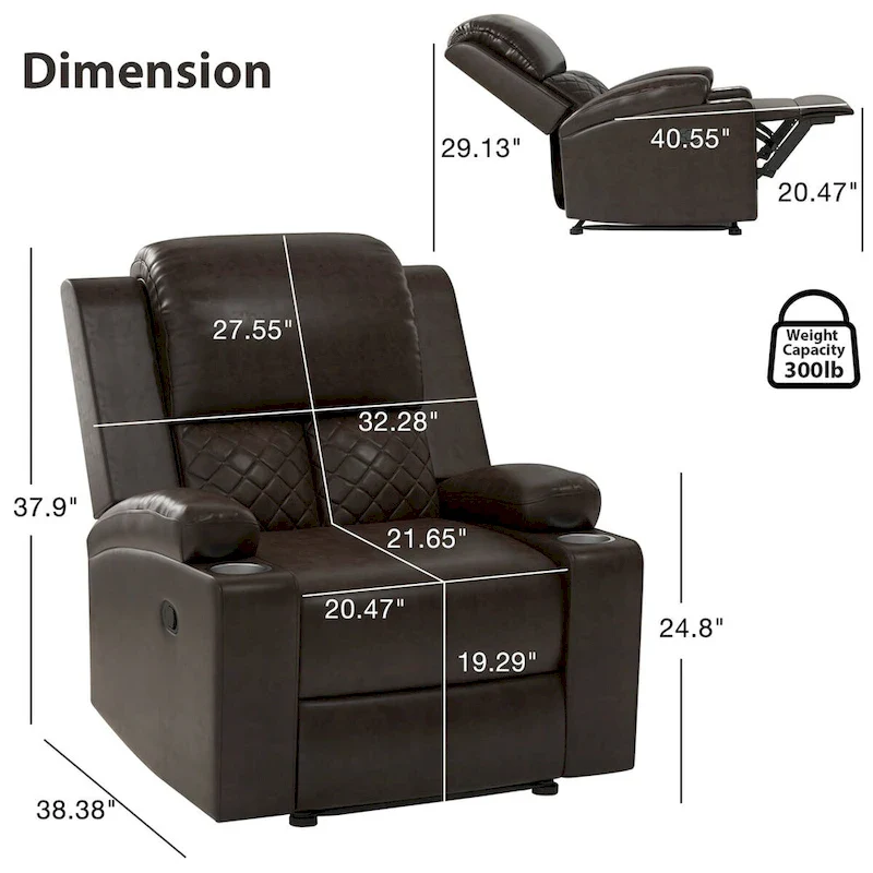 Home Theater Seating Manual Recliner with Overstuffed Back and Armrests
