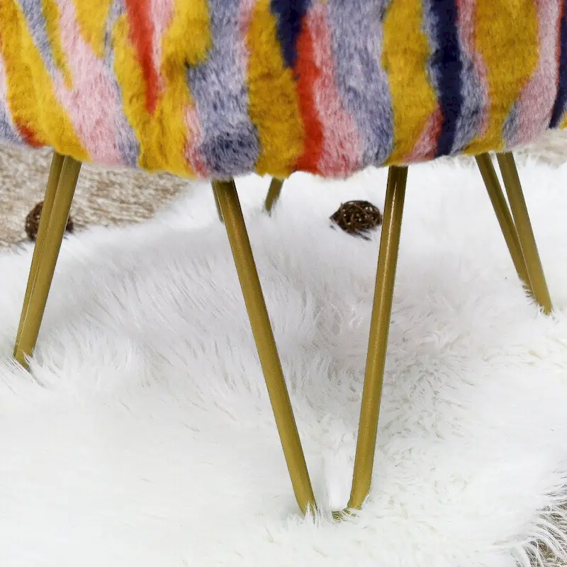 Home Soft Things Multi Jacquard Fauxfur Round Ottoman