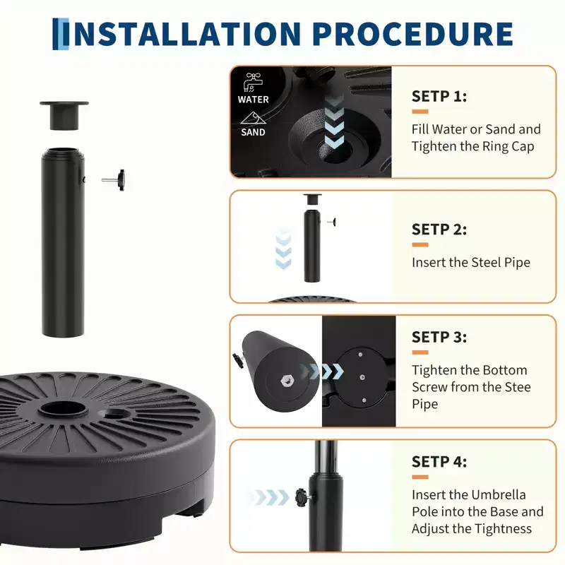 Heavy-Duty Water-Filled Patio Umbrella Base Stand, Sturdy Weatherproof Parasol Holder for Yard & Lawn
