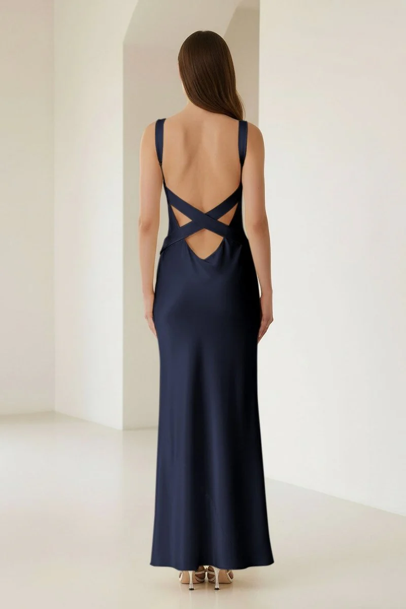 Yellow Mermaid Satin V Neck Long Party Dress