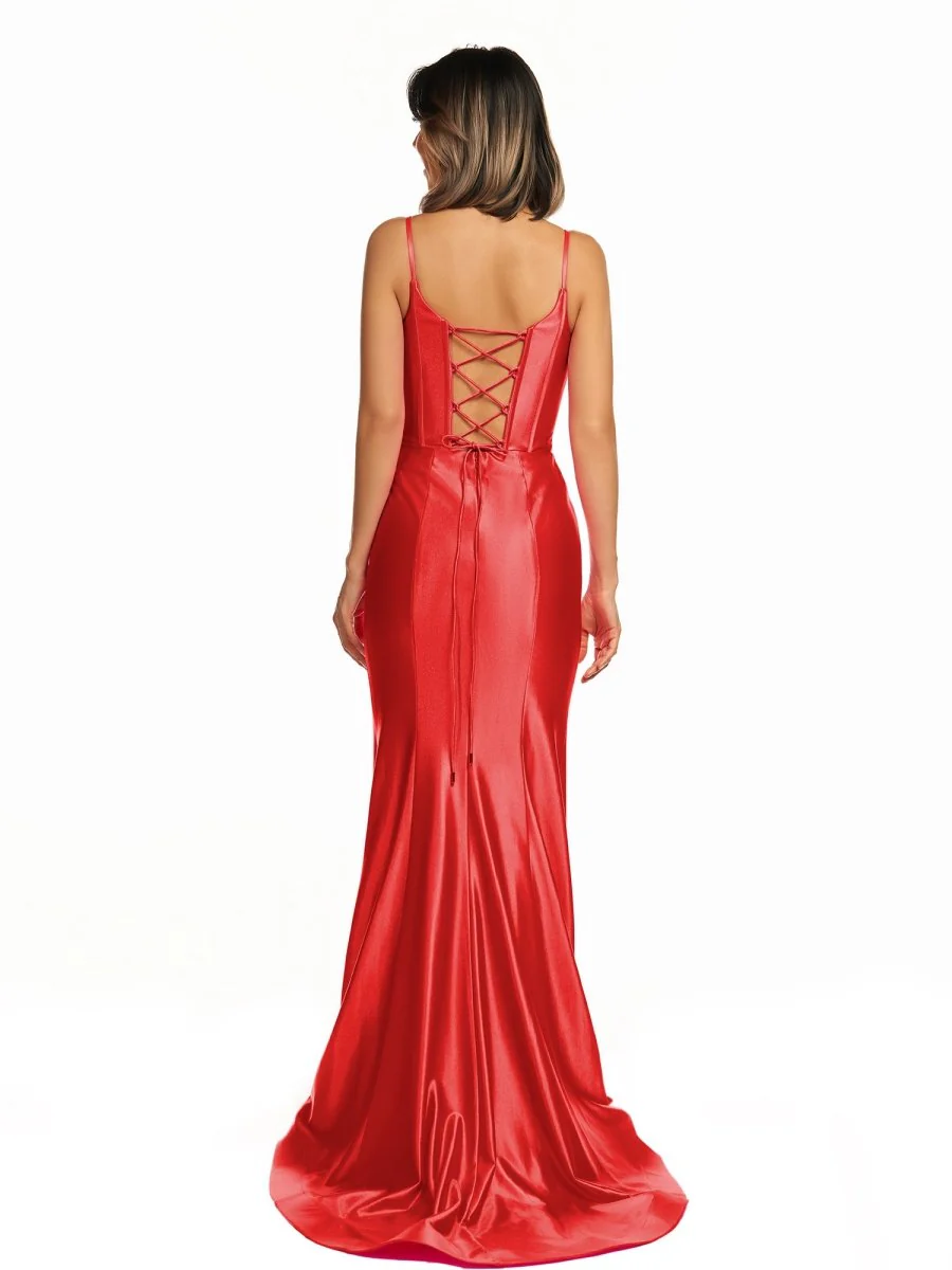 Hot Pink Satin Simple Mermaid Prom Dress
