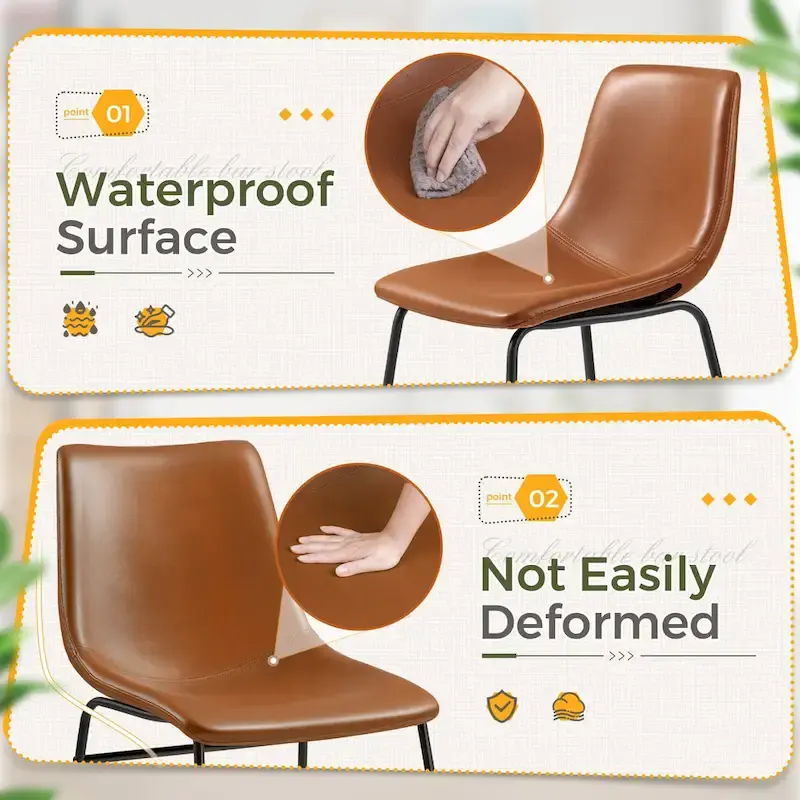 Homall Barstools PU Leather Counter Bar Stool With Back and Footrest Set of 2, Brown