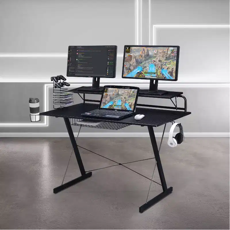 Multi Functional Carbon Gaming Desk Black - Techni Sport