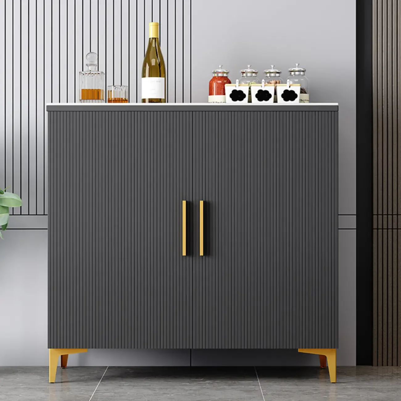 Glam Grey Wooden Sideboard with Cabinets