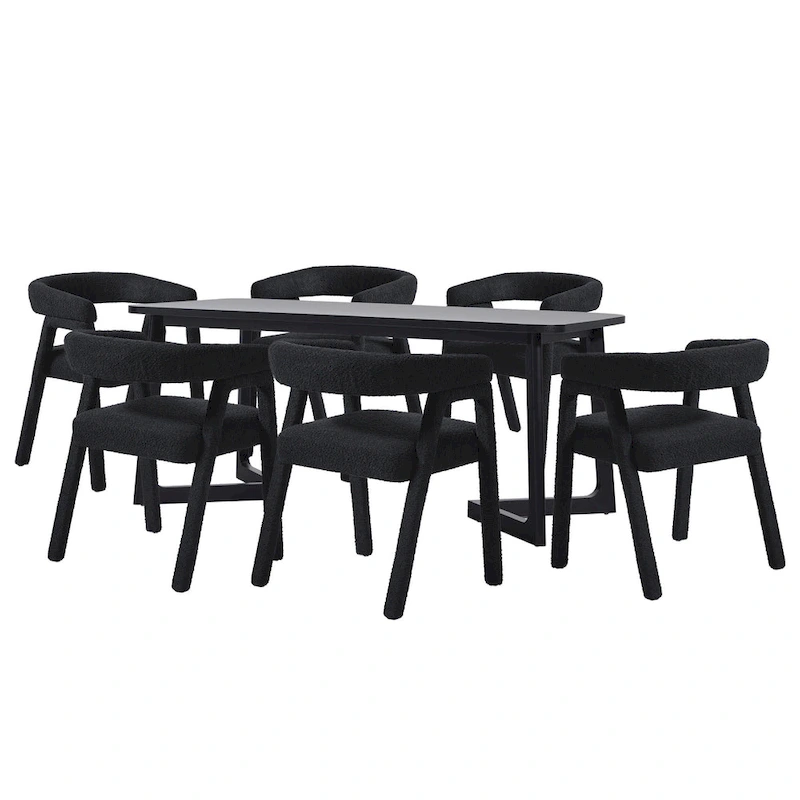 Middlebrook 7 Piece Solid Wood Dining Table Set w/ Full Fabric Chairs