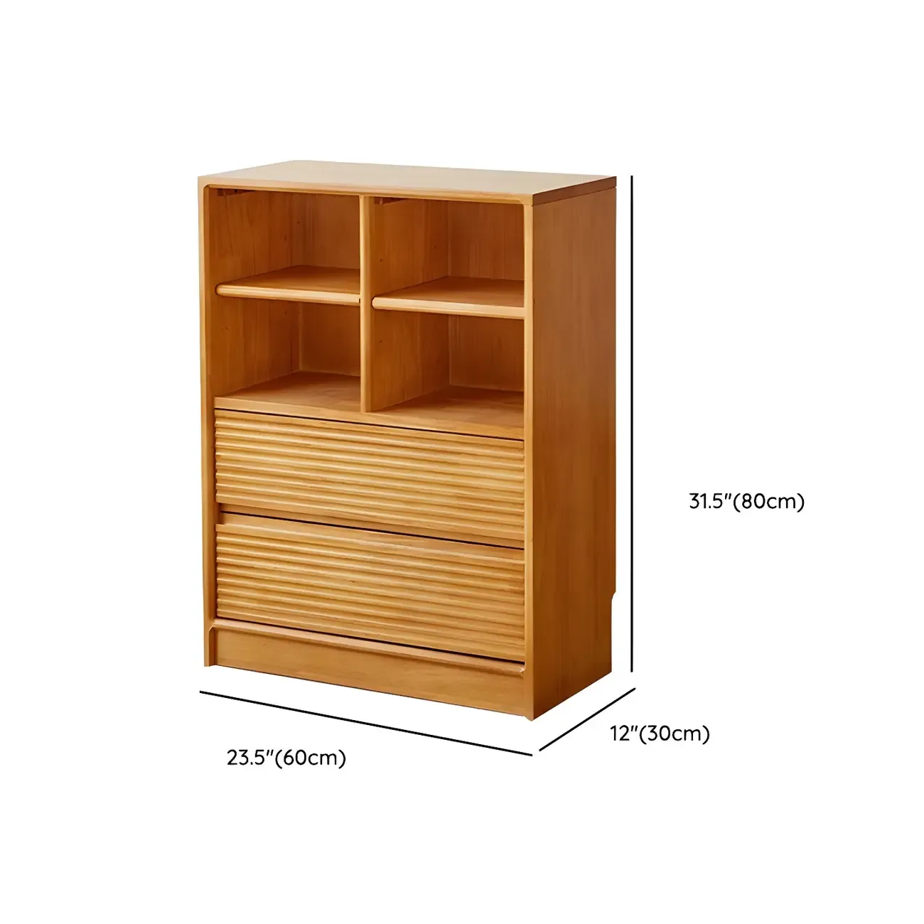 Scandinavian Light Wood 2-Shelf Bookcase with Drawers