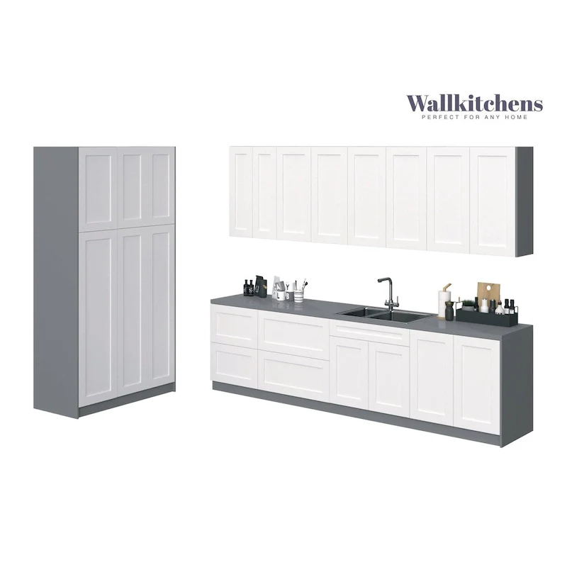 White Matte Modern Base Kitchen Set, 10Ft Wide