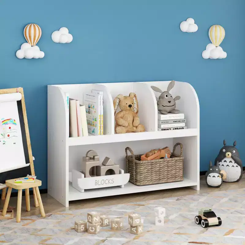 Whisen Kids Bookcase with 4 Compartments, Storage Book Shelf, Storage Display, Rack, Toy Organizer - White
