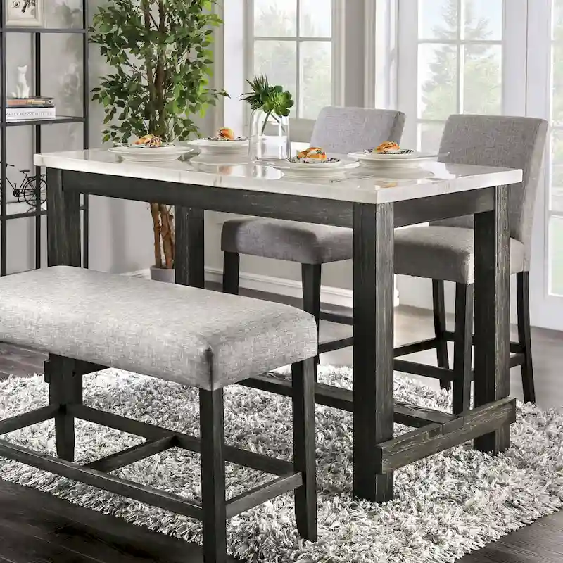 Rustic Counter Height Dining Table with Genuine Marble Top
