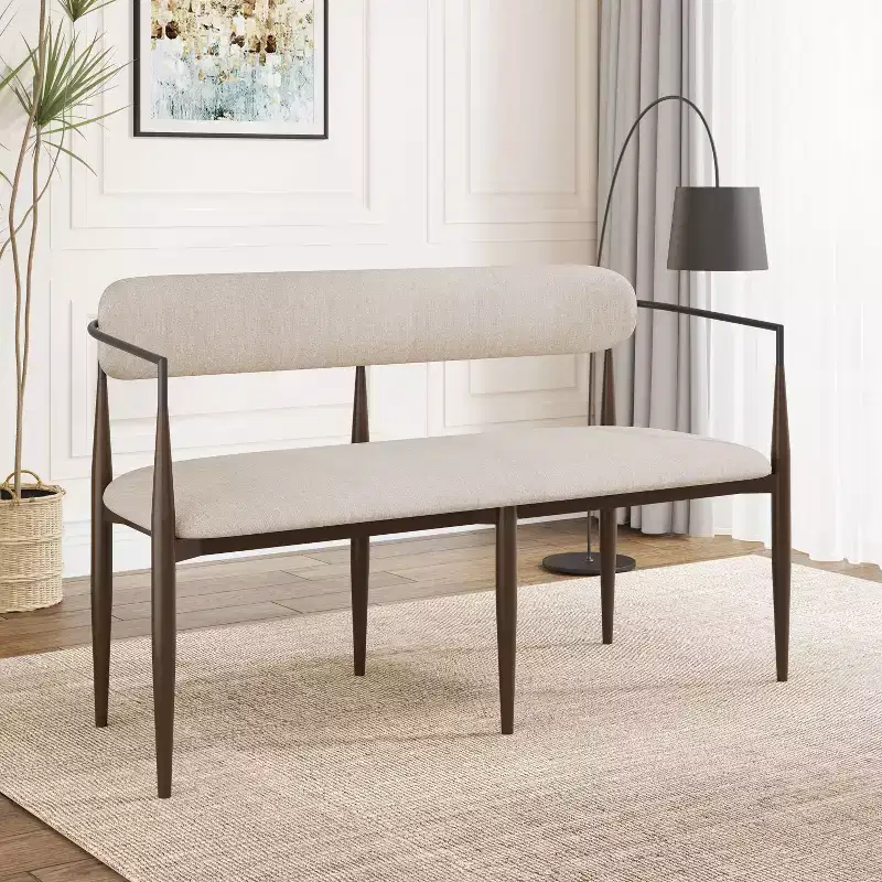 Christopher Knight Home Piper Modern Iron Frame Upholstered 55" Loveseat with Open Curved Back Coffee/Black