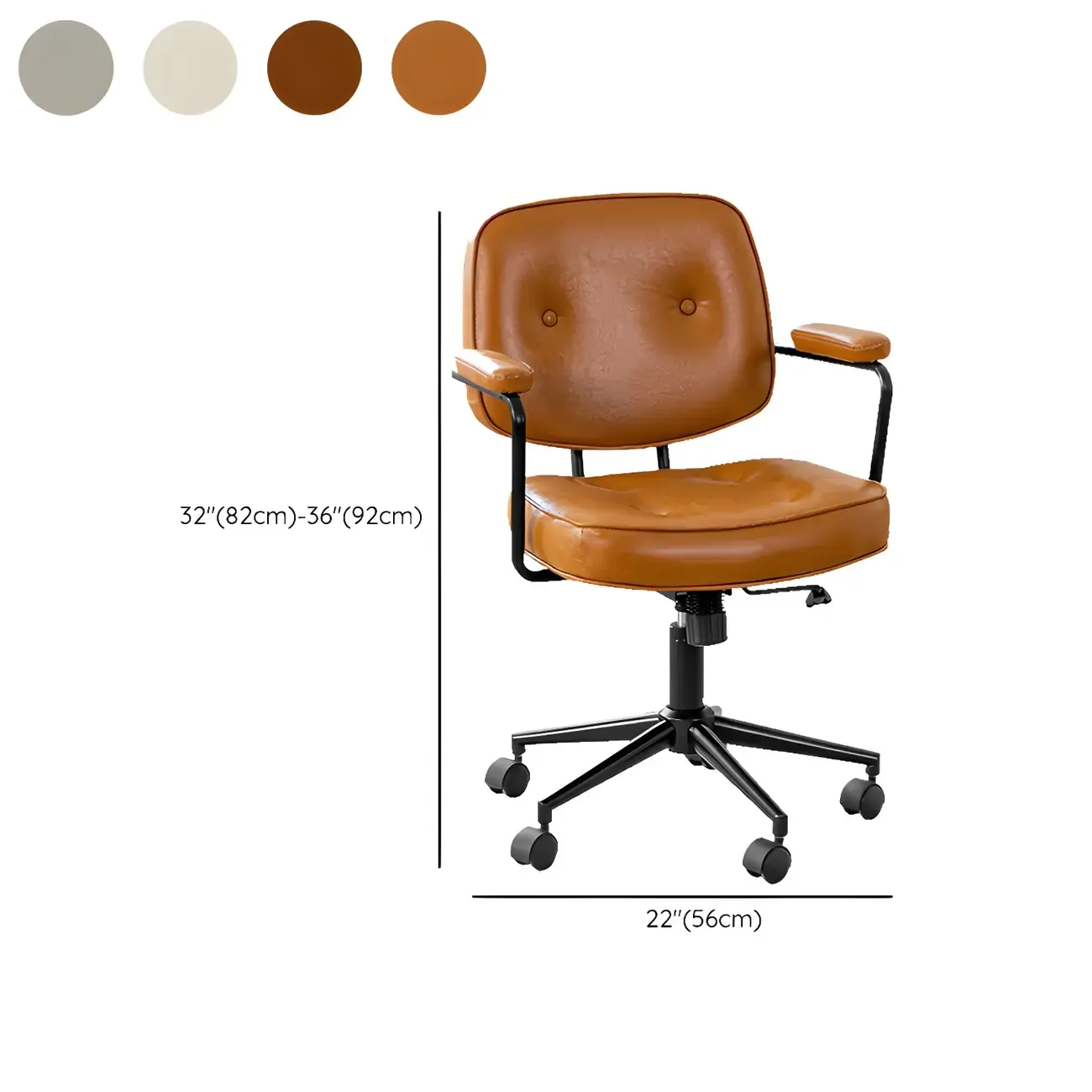 Modern Brown Leather Swivel Low-Back Office Chair