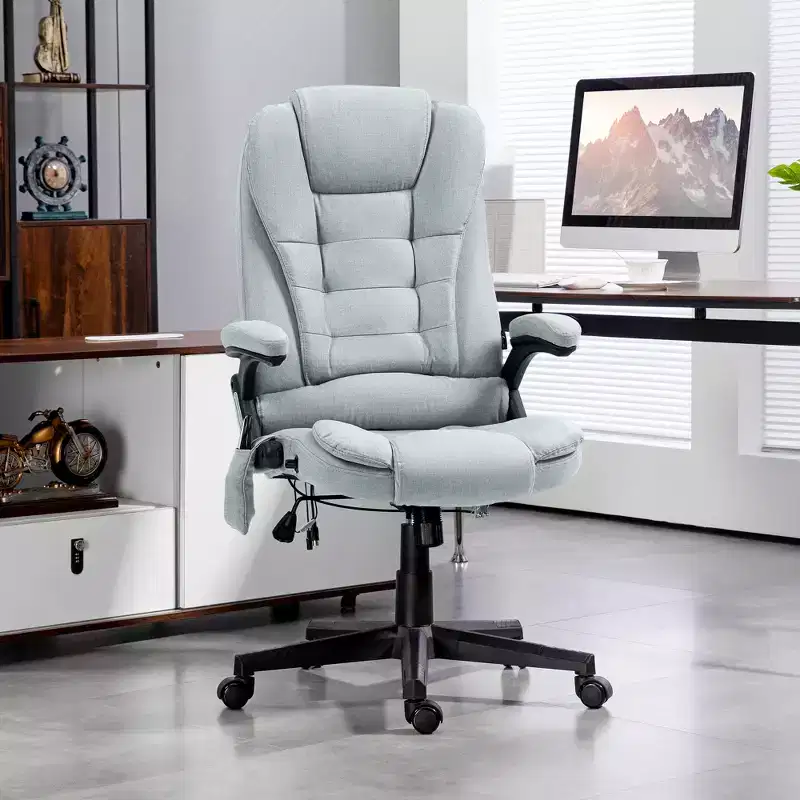 6 Point Vibrating Massage Office Chair with Heat, Linen High Back Massage Desk Chair with Reclining Backrest