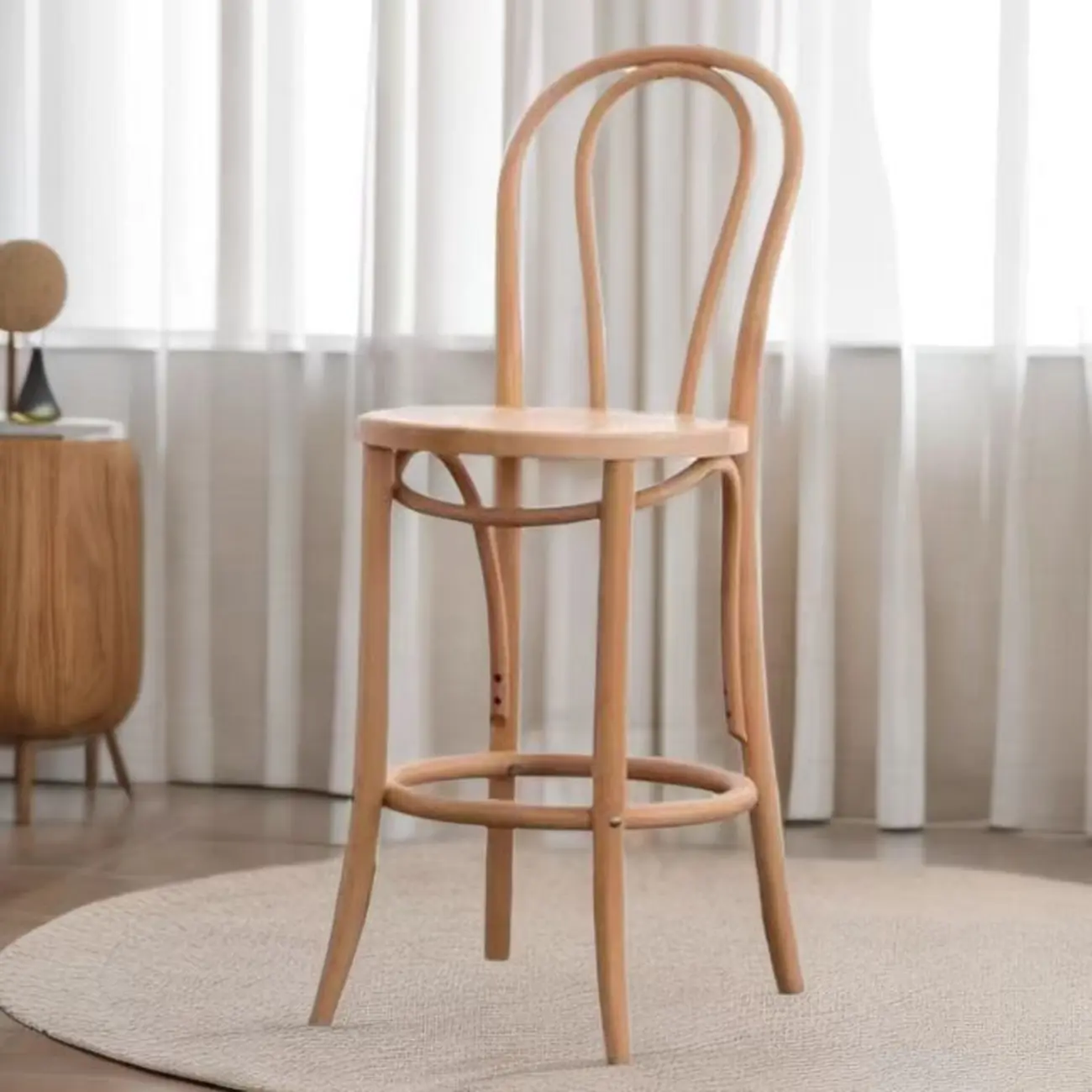 Walnut Beech Wood Leather Seat Bar Stools with Back