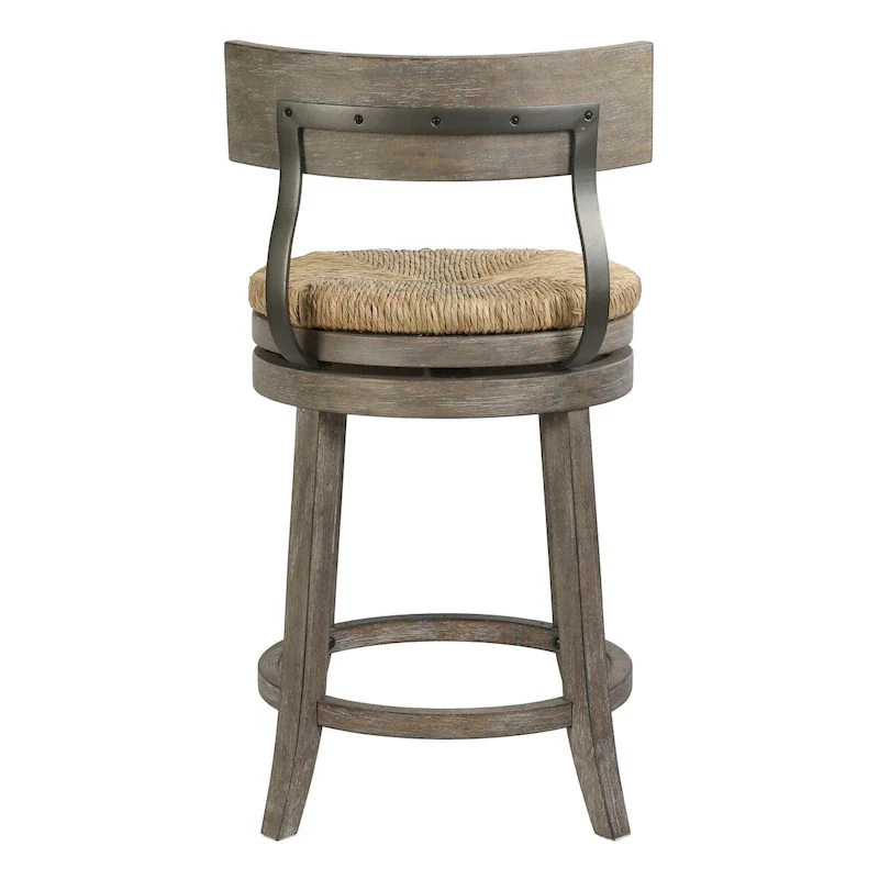 Farmhouse Swivel Wood and Steel Bar Stool with Natural Seagrass Seat