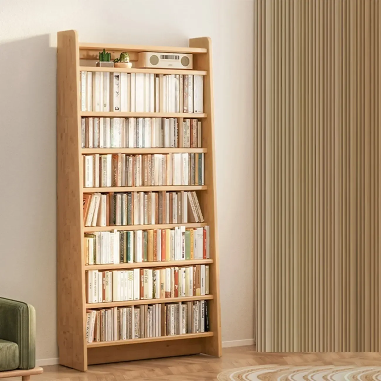 Natural Narrow Multi-Layer Open Back Wooden Bookshelf