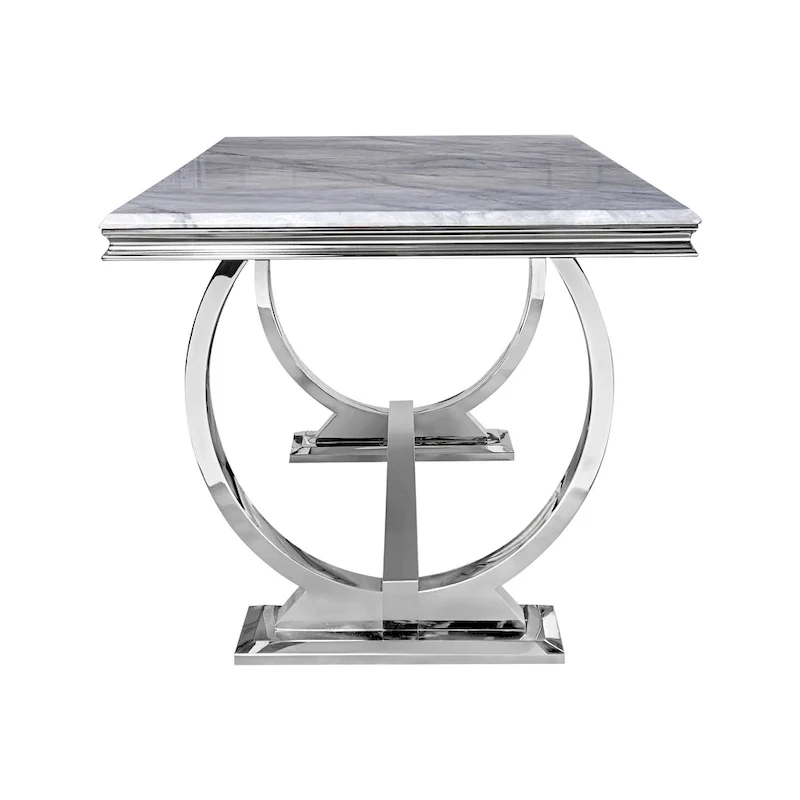 Modern Dining Room Table with Stainless Steel Metal U-Base
