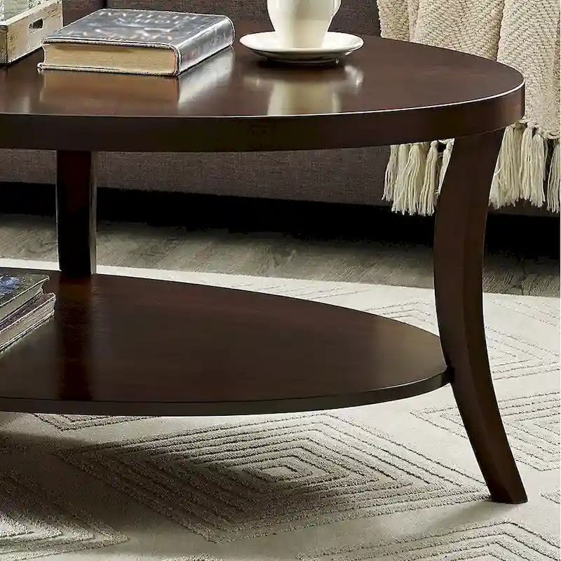 Wood Oval Coffee Table with Shelf