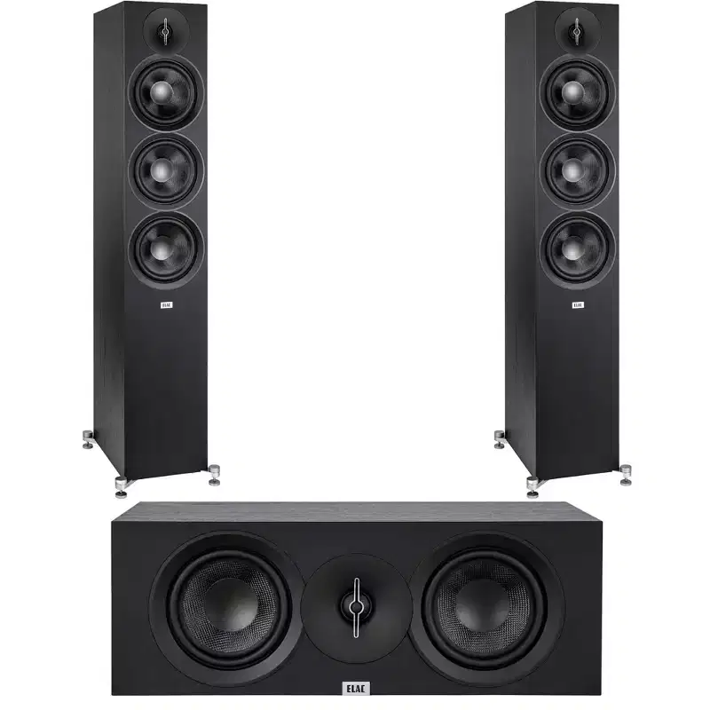 Elac - Two DF53-BK - Debut 3.0 5.25 Floor Speakers - Black and Elac DC53-BK - Debut 3.0 5.25 Center Speaker - Black